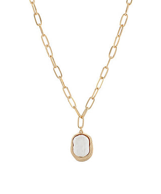 Pearl Pendant Clip Chain Necklace Cream