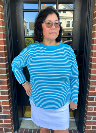 Lulu B Turquoise and White Stripe Sweater