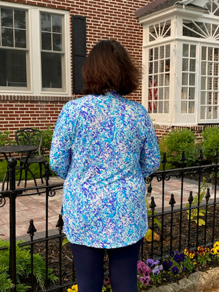 Beach Time Blue Flowers Button Tunic