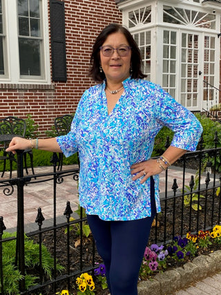 Beach Time Blue Flowers Button Tunic