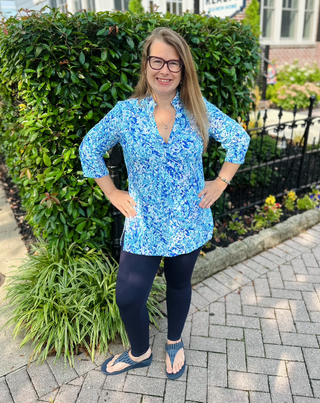 Beach Time Blue Flowers Button Tunic