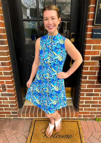 blue dress with yellow flowers Beachtime by Lulu B and Flower Sleeveless Quarter Zip S School Ball Featuring stunning puff sleeves Fabulous Fun Sheer Mesh Size:Size 12