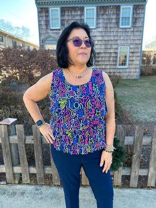 Beachtime by Lulu B Cha Cha Tank Navy Neon Abstract