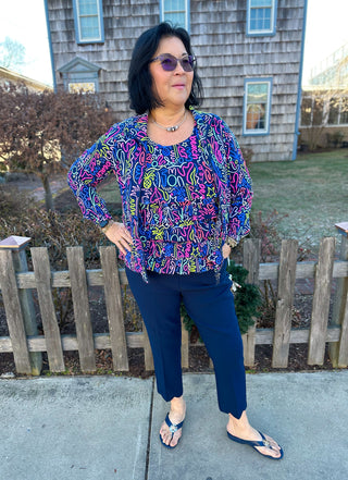 Beachtime by Lulu B Cha Cha Tank Navy Neon Abstract