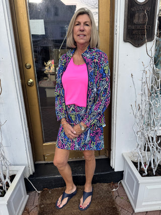 Beachtime by Lulu B Navy Neon Abstract 2-Pocket Skort