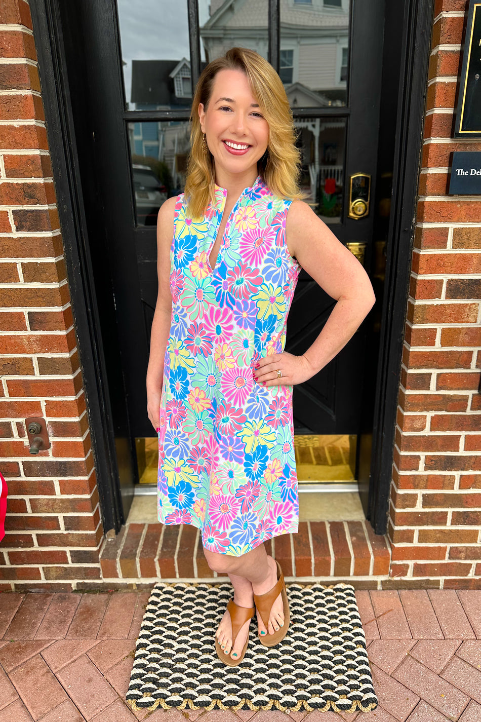 Beachtime by Lulu B Retro Flower Sleeveless Quarter Zip Dress