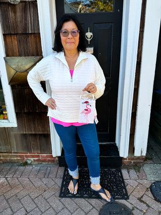 Beachtime by Lulu B White Quarter Zip Sweater with Pink Tank