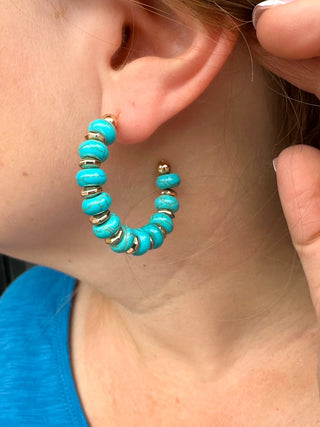 Beaded Turquoise Hoop Earrings