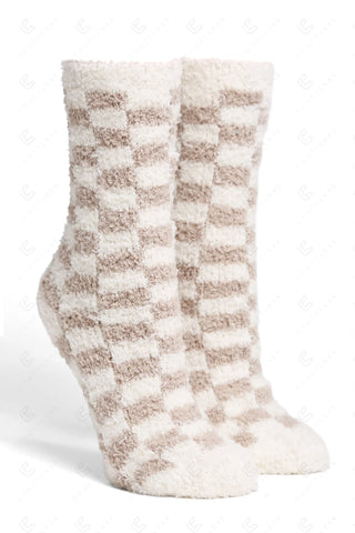 Ultra Soft Checkered Comfy Socks Beige