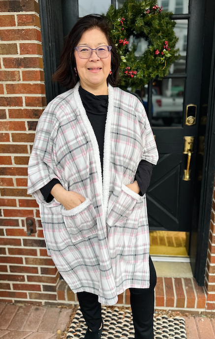 Pink and Grey Blanket Wrap with Pockets