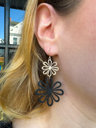 Black and Gold Flower Earrings