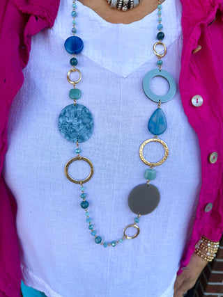Blue and Gold Beaded Necklace
