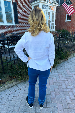 Lulu B White Chenille Embroidered Cocktails Sweater