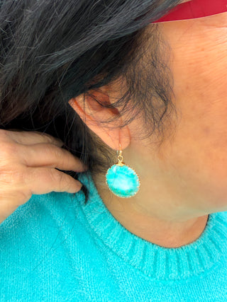Aqua Sand Circle Earrings