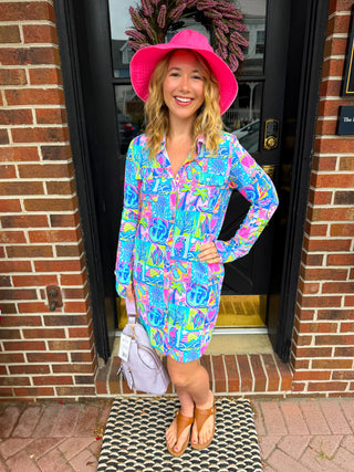 Beachtime by Lulu B Modern Mosaic Long Sleeve Collar Dress XS