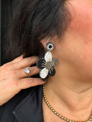 Black and White Flower Earrings