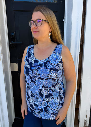 Beachtime by Lulu B Navy Hibiscus Basic Tank