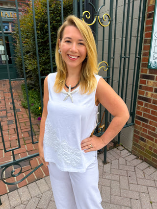 Escape by Habitat White Flower Embroidered Tank