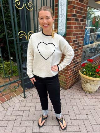 Charlie B Heather Natural Embroidered Heart Sweater