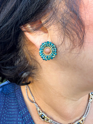 Teal Beaded Circular Earring