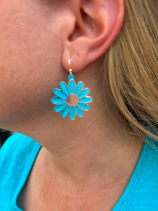 Blue Sparkle Flower Earrings