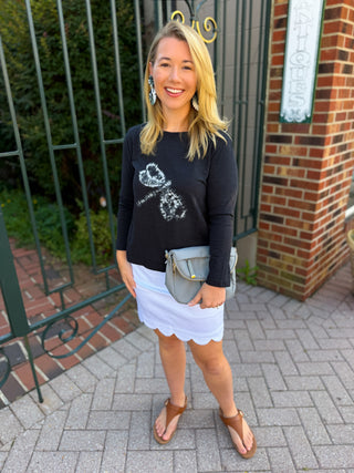 Lulu Scallop White Denim Scallop Skort