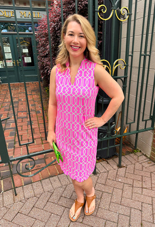 Lulu B Pink Lattice Scallop V-Neck Hem Dress