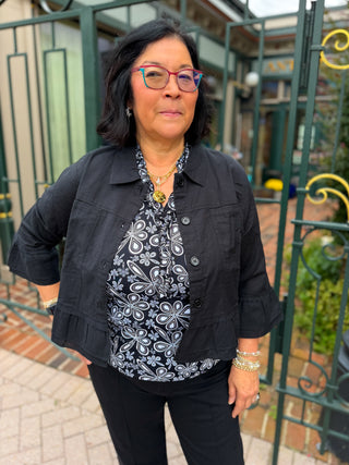 Tango Mango Black Ruffle Linen Jacket