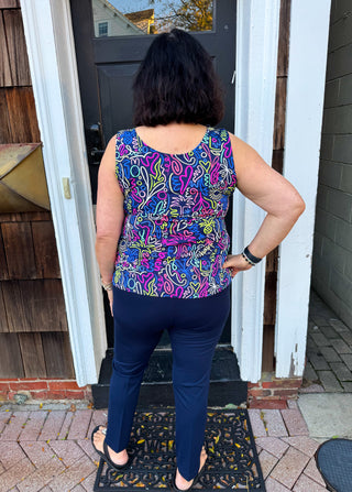 Beachtime by Lulu B Navy Neon Abstract Basic Tank