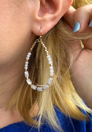 White Multi Beaded Hoop Earrings