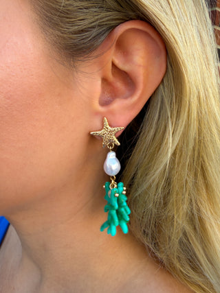 Fringe Coral Pearl Earring Turquoise