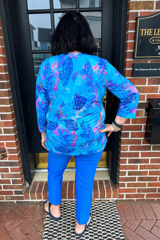 Tango Mango Blue Lagoon V-Neck Tulip Hem Top