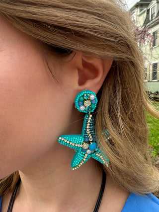 Turquoise Starfish Beaded Earrings