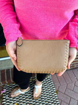 Bonnie Dual Compartment Whipstitch Crossbody - Tan