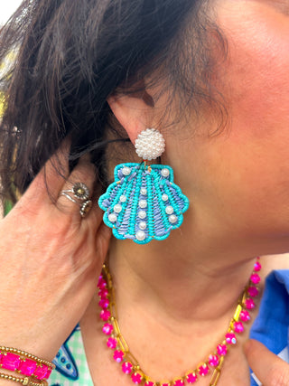 Aqua and Pearl Shell Earrings