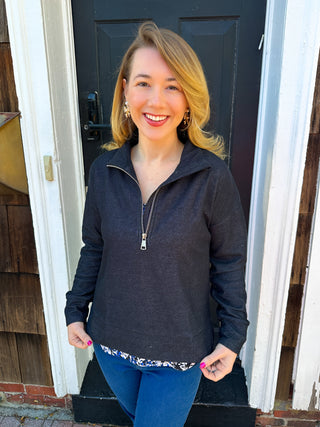 Lulu B Charcoal Textured Half Zip Pullover