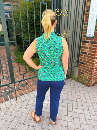 Beachtime by Lulu B Green Window Pane Sleeveless Zip Up Top