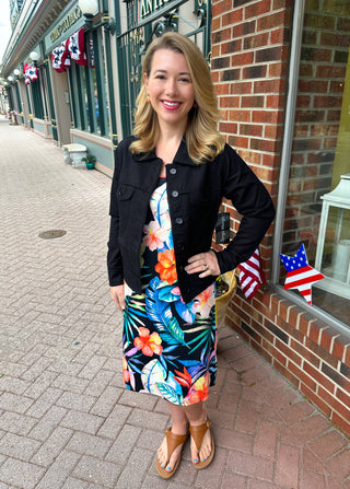 Tango Mango Black Tropical Floral Linen Jacket