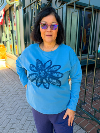 Escape by Habitat Harbor Batik Daisy Scoop Neck Fleece Pullover