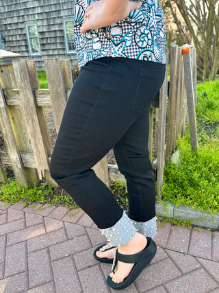 Lulu B Black Denim Cuff Pearl Pant