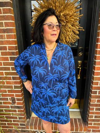 Beachtime by Lulu B Blue Palms Quarter Zip-Up Pull-Over