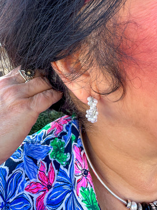 Twisted Silver and Pearl Earrings