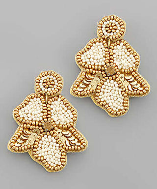 Seed Bead & Sequin Flower Earrings Ivory