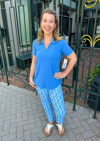 Lulu B Bright Periwinkle Short Sleeve Collar Top