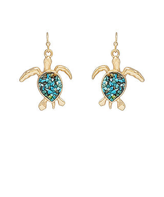 Turtle Chipped Stone Earrings Turquoise