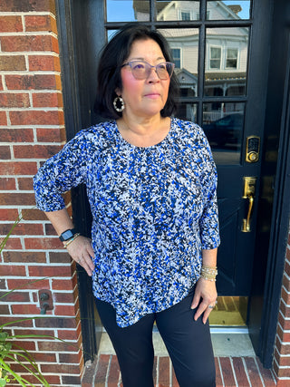 Lulu B Navy and Sand Vine Asymmetrical Scoop Neck Top