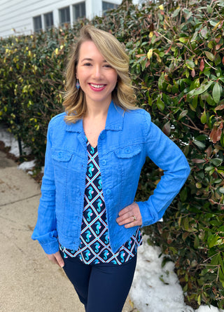 Lulu B Bright Periwinkle Linen Jacket
