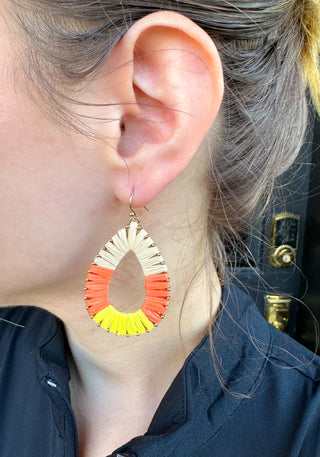Orange and Natural Woven Earrings