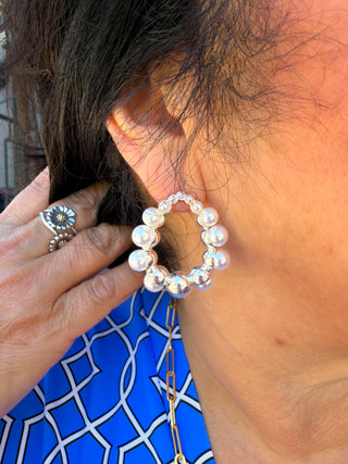 Silver Pearl Bubble Hoop Earrings