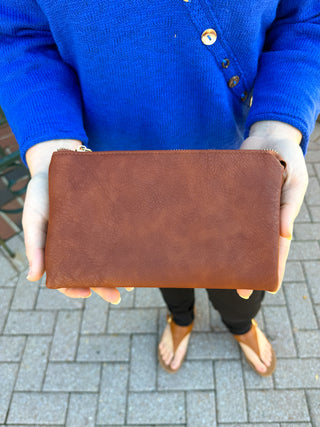 Riley Vegan Crossbody/Wristlet - Brown
